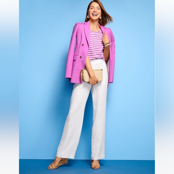 TALBOTS NANTUCKET WASHED LINEN WIDE LEG PANTS IN WHITE pockets summer vacation - Picture 1 of 9